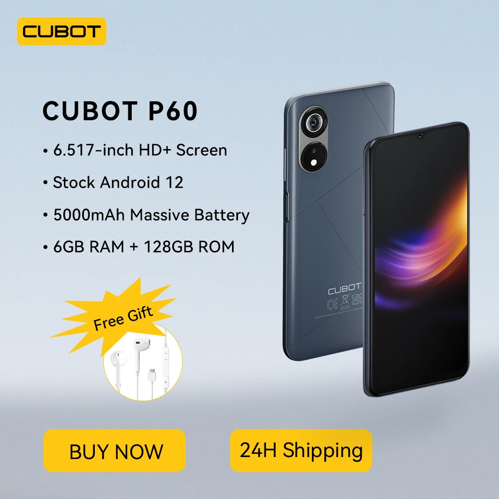 Cubot P60, Android Smartphone 2022,  6GB+128GB (256GB Extended), Octa-Core, 6.517