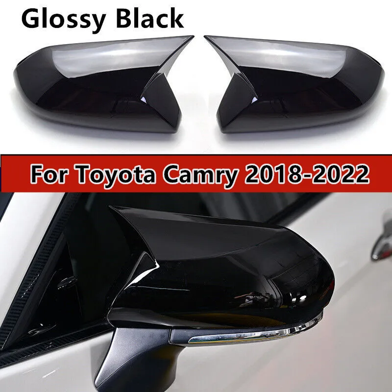 

ABS Glossy Black Look Ox Horn Rear View Mirror Cover Trim For Toyota Camry 2018 2019 2020 2021 2022