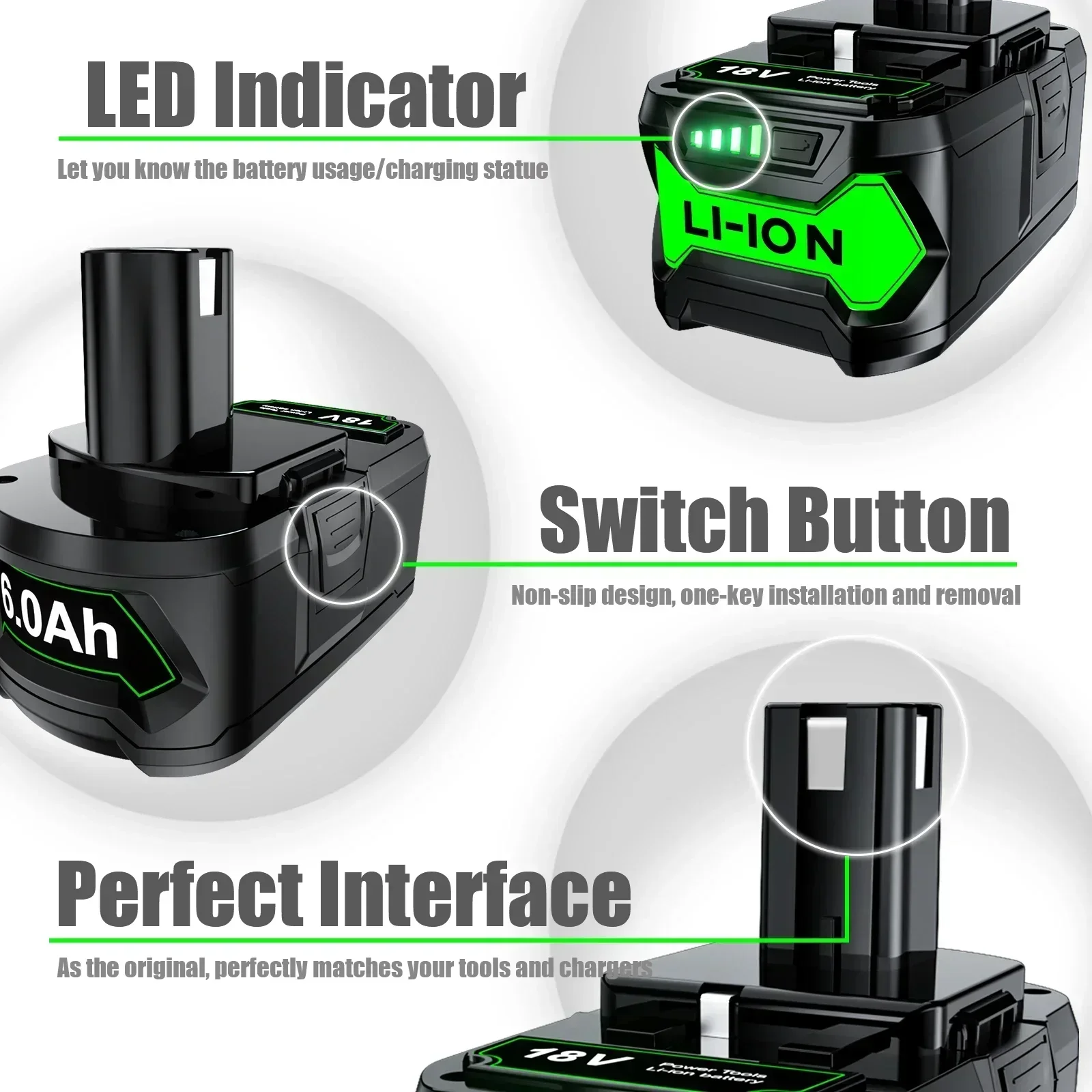 Аккумулятор для RYOBI 18 В 6 Ач