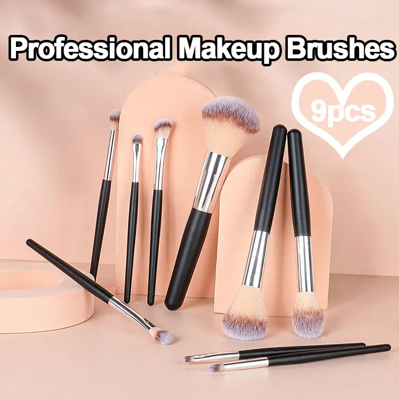 

9pcs Professional Make up Brushes Kit Eye shadow Brow Foundation Blush Brush Smudge Beauty Tools Cosmetics Makeup Accessories