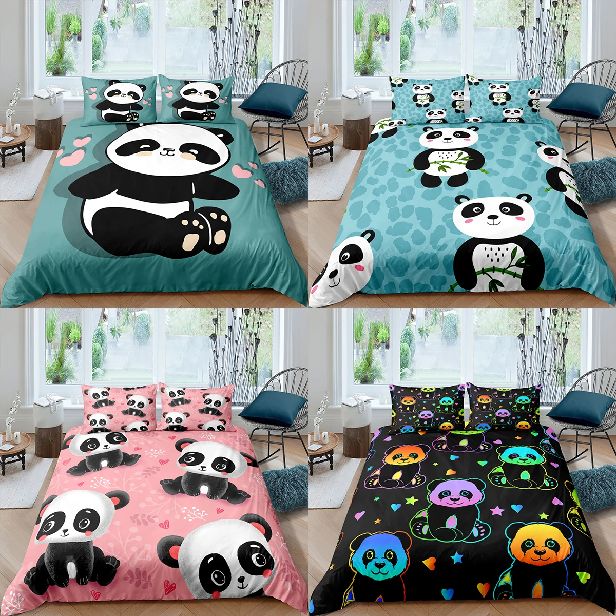 

Домашний текстиль, роскошный комплект пододеяльника с 3D рисунком панды, пододеяльник, наволочка, набор для двуспальной и двуспальной крова...