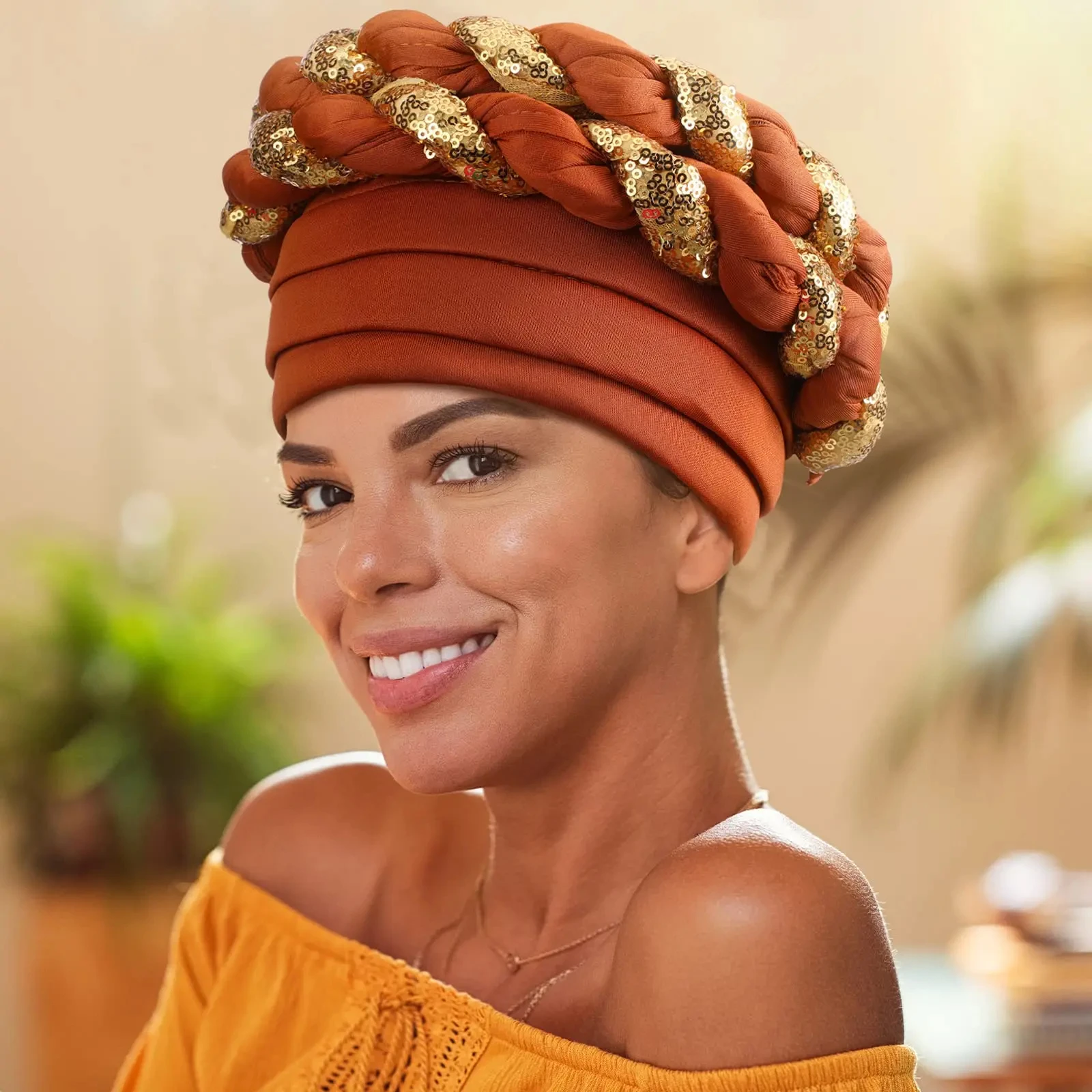 Летняя мусульманская новая шляпа 2024 тюрбан Женская трехслойная шапка с золотыми