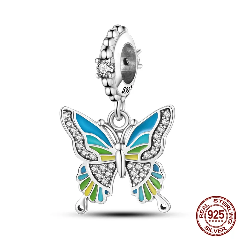 

100% Real 925 Sterling Silver Pavé Color Butterfly Beaded Fit Original pandora Bracelet&Bangle Making Fashion DIY Jewelry