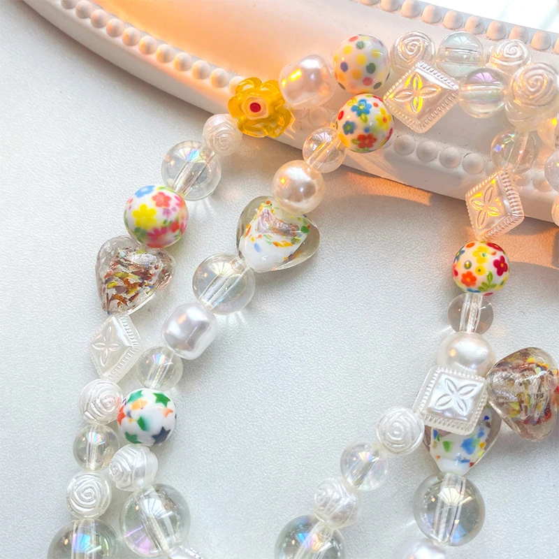 Bohemian Colorful Flowers Key Chain Ladies Fashion Cute Romantic Vintage Cool Keychain Charm Korea 90s Aesthetic Bag Phone Chain