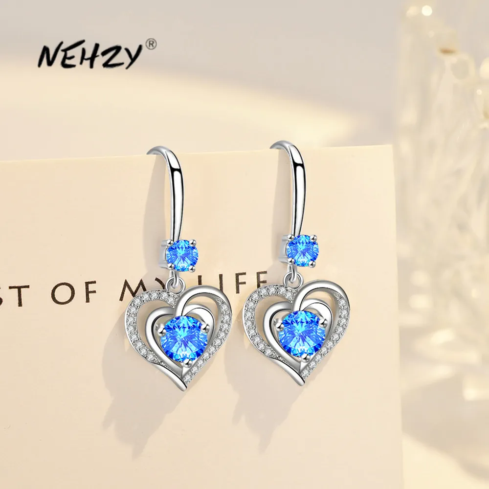 

NEHZY S925 штамп серебряные новые женские модные ювелирные изделия Высокое качество Кристалл Циркон тип крючка длинные кисточки в форме сердца ...
