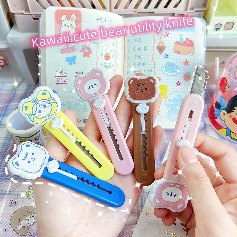 

Bear Utility Knife Retractable Portable Mini Blade Handmade Knife Student Express Envelope Mail Opener School Office Stationery