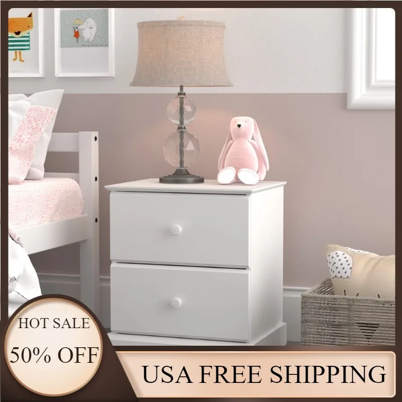 

Campbell Wood 2-Drawer Kids Nightstand, White, Durable Metal Glides for Residential Use Only