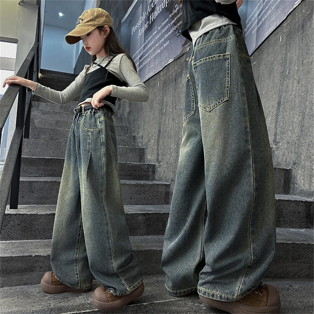 Ranran Youngsters Модные джинсы для девочек Детские повседневные брюки Широкие