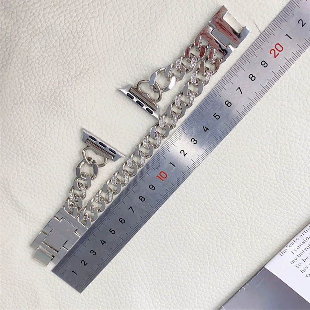 Gourmette Metal Double Strap for Apple Watch Ultra 8 7 49 41 45mm Women Metal Band Tour for IWatch Series 6 5 4 Se 40 44 38 42mm