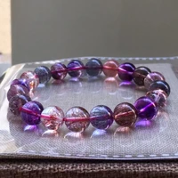 natural colorful super 7 seven red lepidocrocite quartz bracelet 9 7mm woman purple rutilated quartz clear round beads aaaaaaa