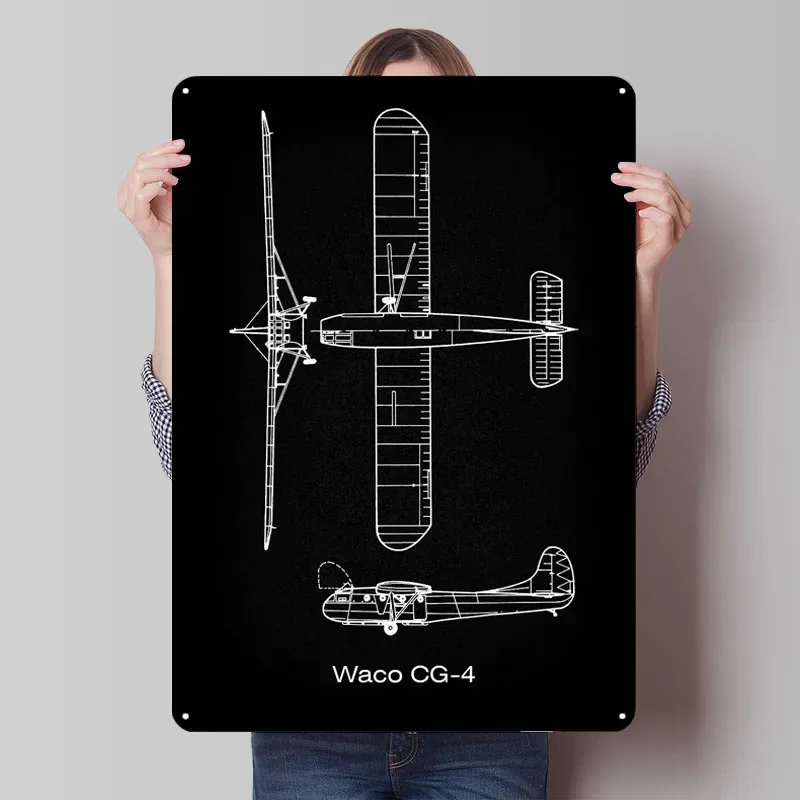 Фото Waco CG-4 Планер Жесть Знак Самолет Плакат Украшение Гостиной Декор Мужчины Пользовательские Металлические Вывески для Настенного Художественного Украшения Ретро №1