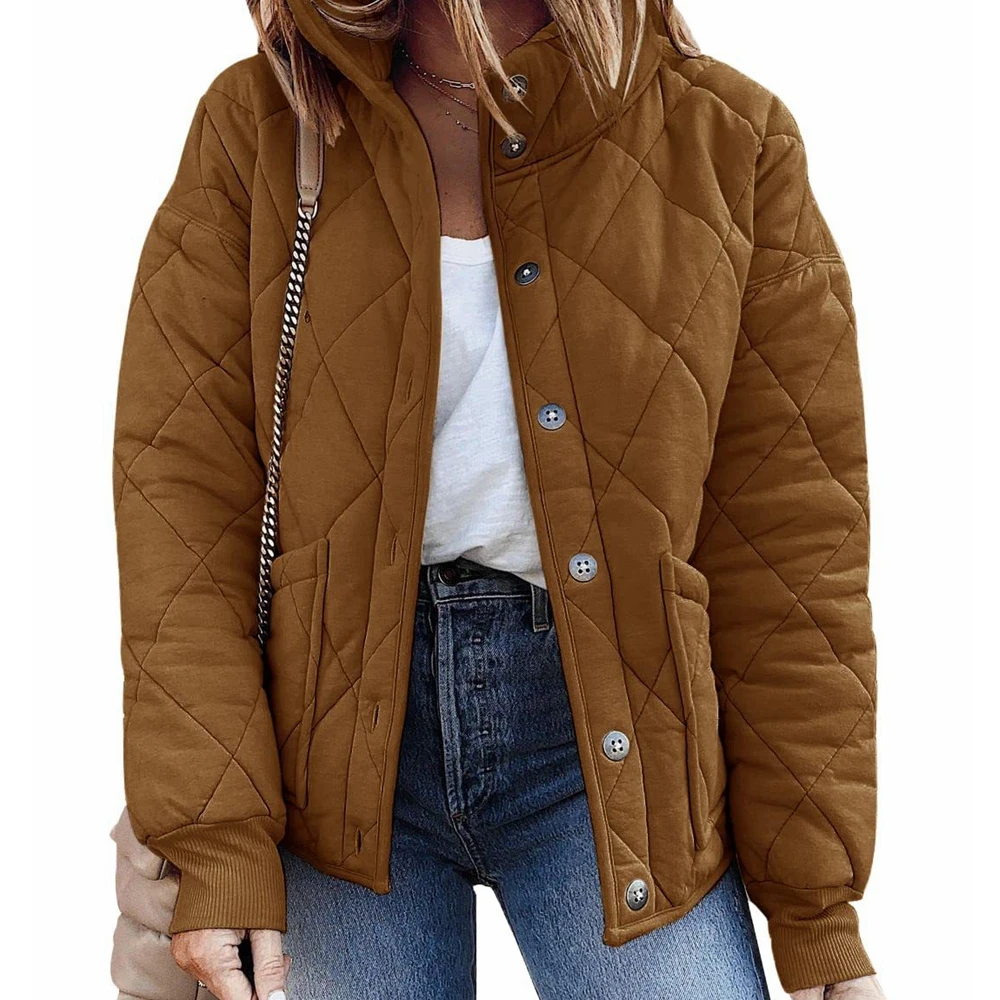 

Куртка Wepbel, женские парки с длинным рукавом, повседневное пальто на пуговицах с воротником-стойкой, верхняя одежда с карманами, однотонные осенние пальто, куртки