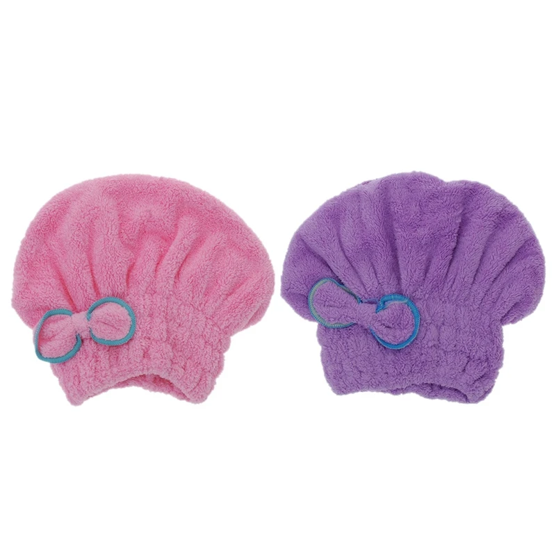 

2 PCS Useful Minifiber Dry Hair Hat Quickly Dry Hair Rolled Towel Cap (Pink & Purple)