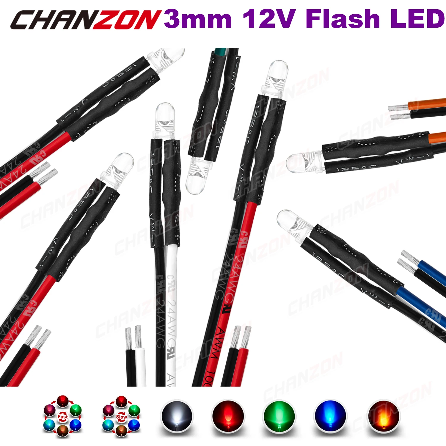 Светодиодные диоды Предварительно Проводные мигающие белые красные зеленые