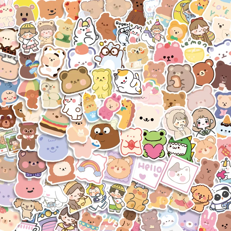 

Korea Ins Cartoon Bear Hand Book Material Mobile Phone Water Cup Diy Waterproof Seamless Girl Sticker Child DIY Toy Kawaii Gift