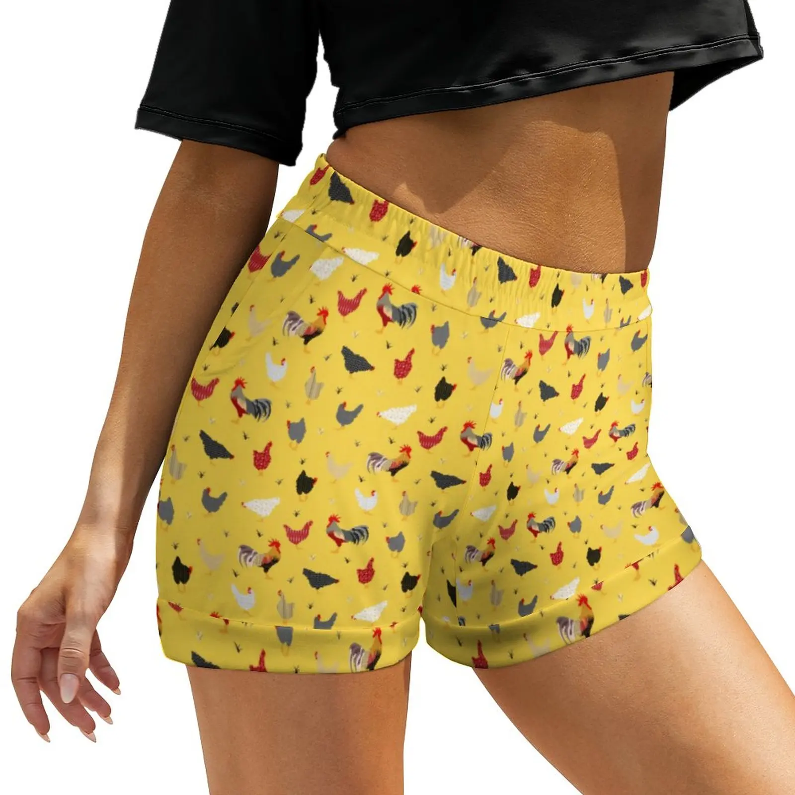 

Chicken Farm Shorts Woman Modern Geometric Memphis Casual Pattern Shorts High Waisted Oversized Short Pants Night Club Bottoms