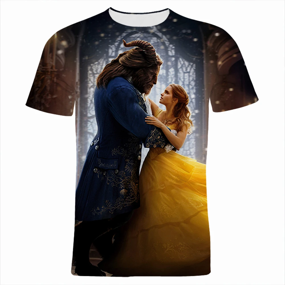 Футболка мужская с 3D-принтом Красавица и Чудовище |