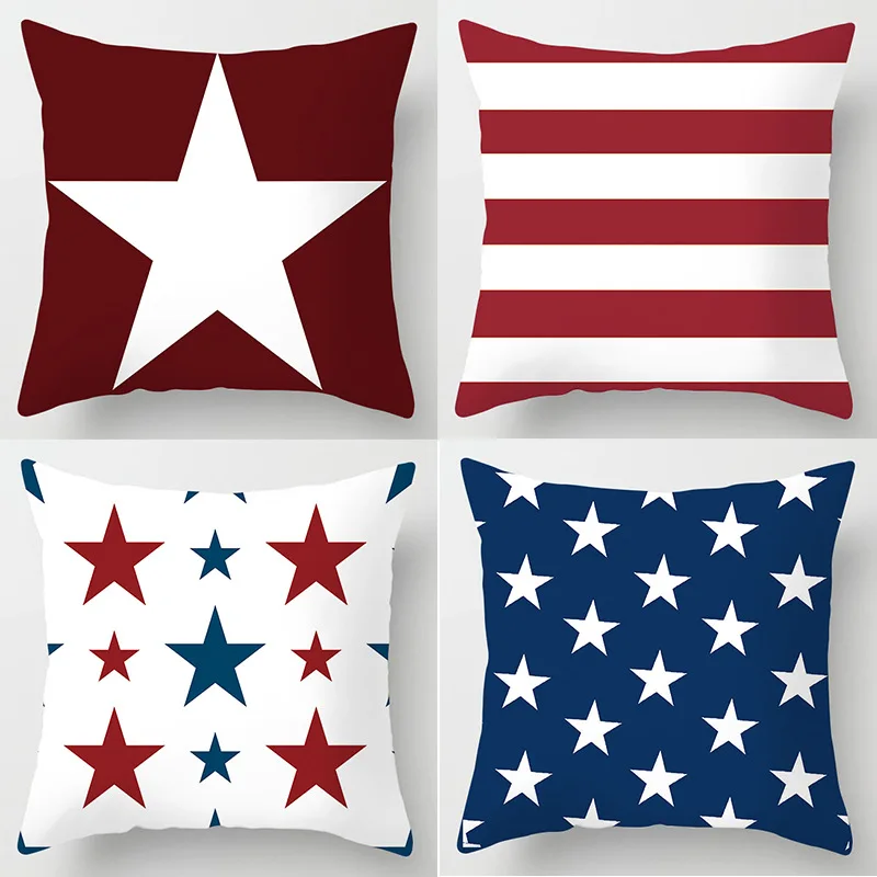 

Sofa Decoration Pillow Nordic Style Red and Blue Star Geometric Triangle Print Pillowcase Cushion Cover