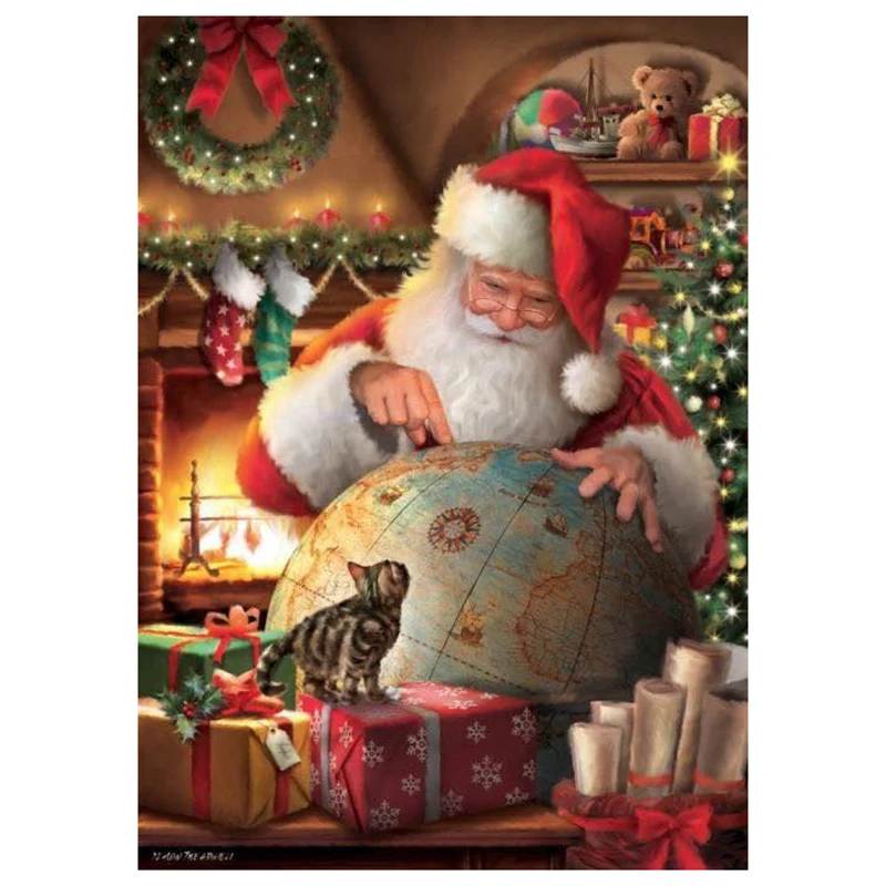 

Рождественская DIY 5D AB блестящая Алмазная краска наборы Санта-Клаус земля с кошкой краска с алмазами искусство домашний декор стен
