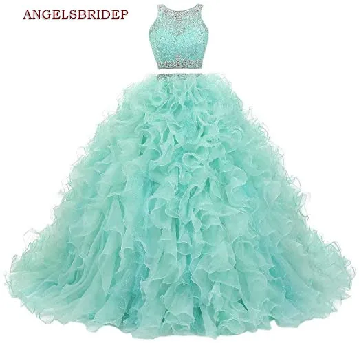 

ANGELSBRIDEP 2 Pieces Quinceanera Dresses Sexy High-Neck Crystal Bodice Sparkly Sweet 16 Princess Party Gowns Plus Size