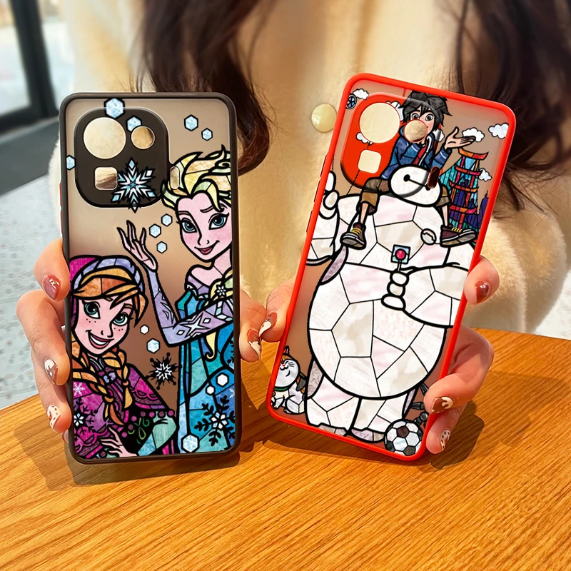 

Disney Frozen Anna Elsa Frosted Translucent Case For Xiaomi 12 T 11 POCO F3 X3 X4 F4 M3 M4 NFC Pro GT Matte Cover