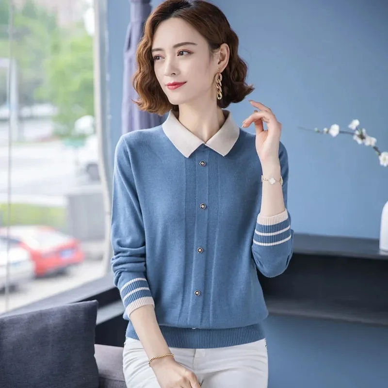 

Ladies Chic Knitted Women's Office Tops Lady Korean Style 4XL Pullover Casual Thin Sweater With Buttons Harajuku Retro Basic
