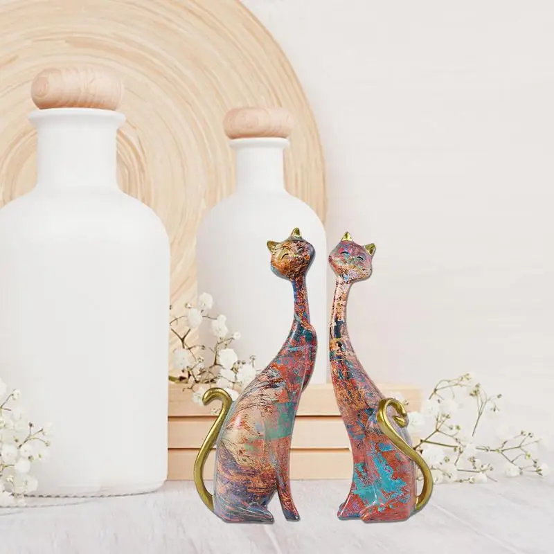 

Couple Cat Statue Sculpture Table Decoration Miniature Figurine Sundries Storage Box Modern Living Room Desk Home Decor