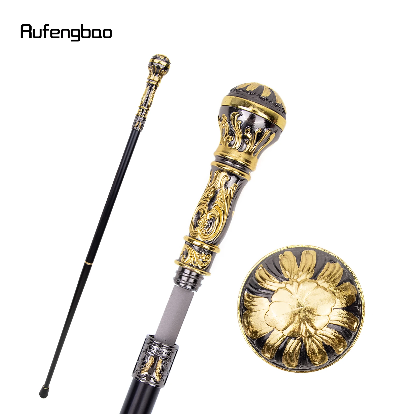 Golden Black Luxury Round Handle Walking Stick with Hidden Sword Self Defense Fashion Cane Sword Cosplay Crosier Stick 93cm