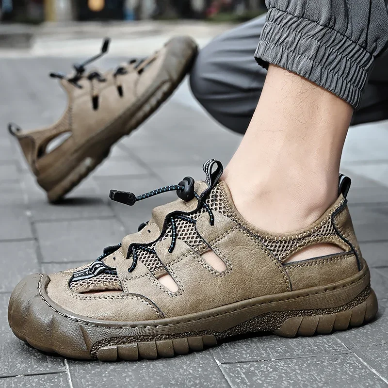 Летние мужские сандалии из натуральной кожи мужская повседневная обувь уличные