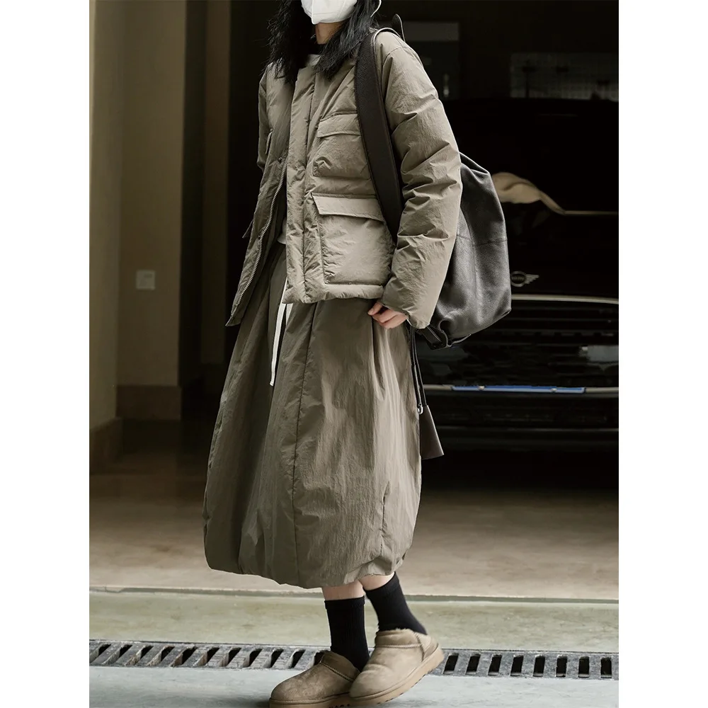 Winter New Casual Military Elements Round Neck Bread Down Jacket Pocket Warm Loose Casual Jacket Women
