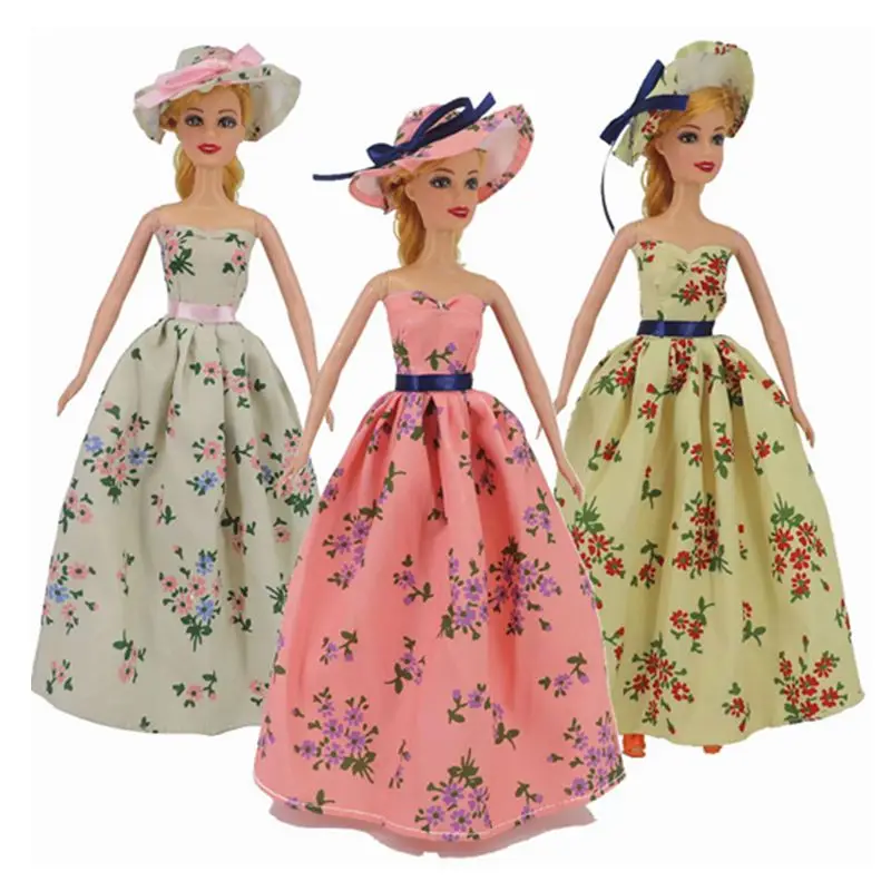 

Floral 1/6 Doll Clothes For Barbie Dress and Hat Evening Party Gown For Barbie Outfits Clothing 11.5" Dollhouse Accessories Toys