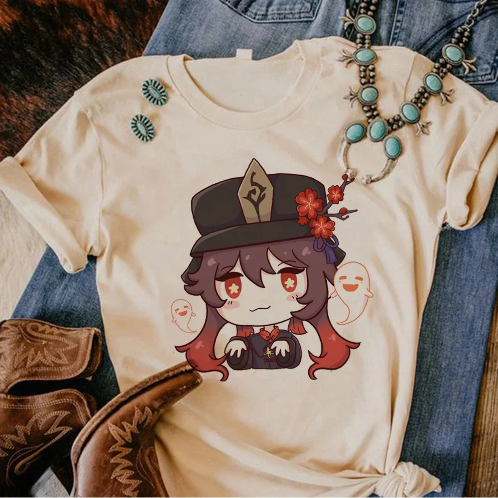 

Женская футболка Hu Tao, дизайнерская летняя футболка с графическим рисунком, женская уличная одежда, комикс, аниме одежда