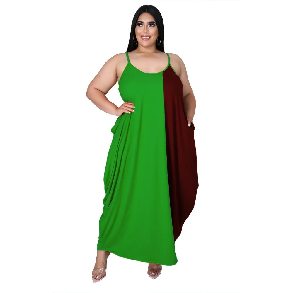 Plus Size Maxi Dress Fashion Women Summer Wholesale Patchwork Slip Pockets Draped Side Elegant Casual Loose d 3xl 4xl 5xl 6xl