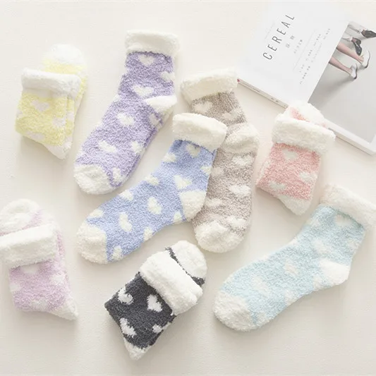 5pairs Autumn and Winter New Love Flip Coral Fleece Socks Thickened Warm Floor Socks Sleeping Socks Women's Socks