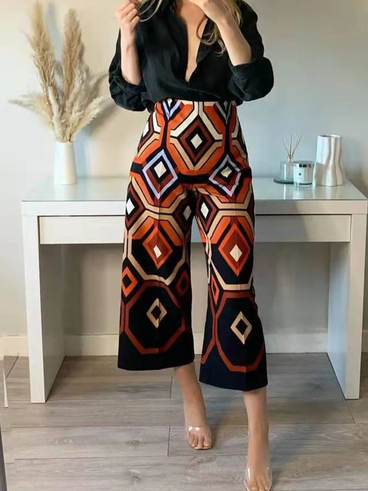 Женские широкие брюки PUWD с геометрическим принтом летние винтажные штаны 2022