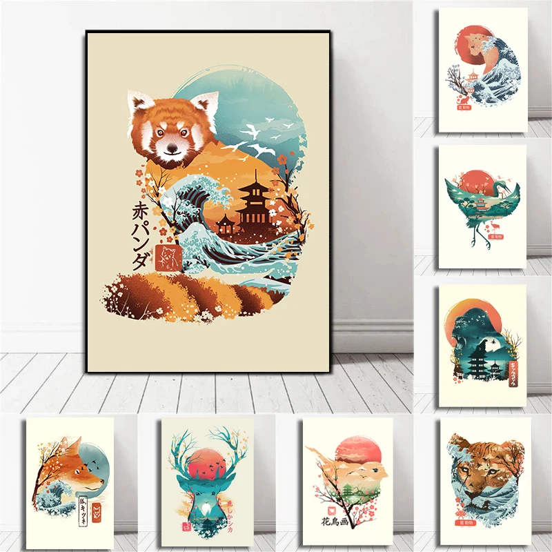 

Classic Japanese Ukiyo-e Leopard Fox Deer Art Canvas Painting Poster and Print Wall Art Picture for Living Room Home Decor