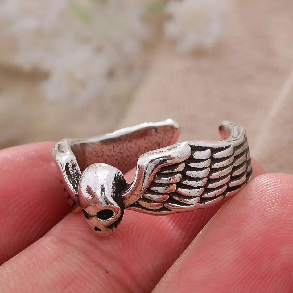 Мужское кольцо с крыльями черепа посеребренное вечерние ЦО 30% пробы подарок на