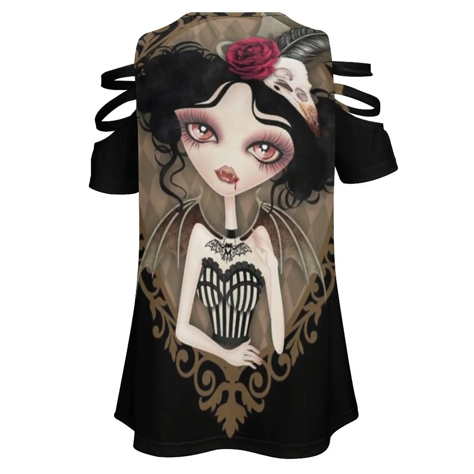 Женская футболка Countess Nocturne новая модная с принтом на молнии и v-образным вырезом