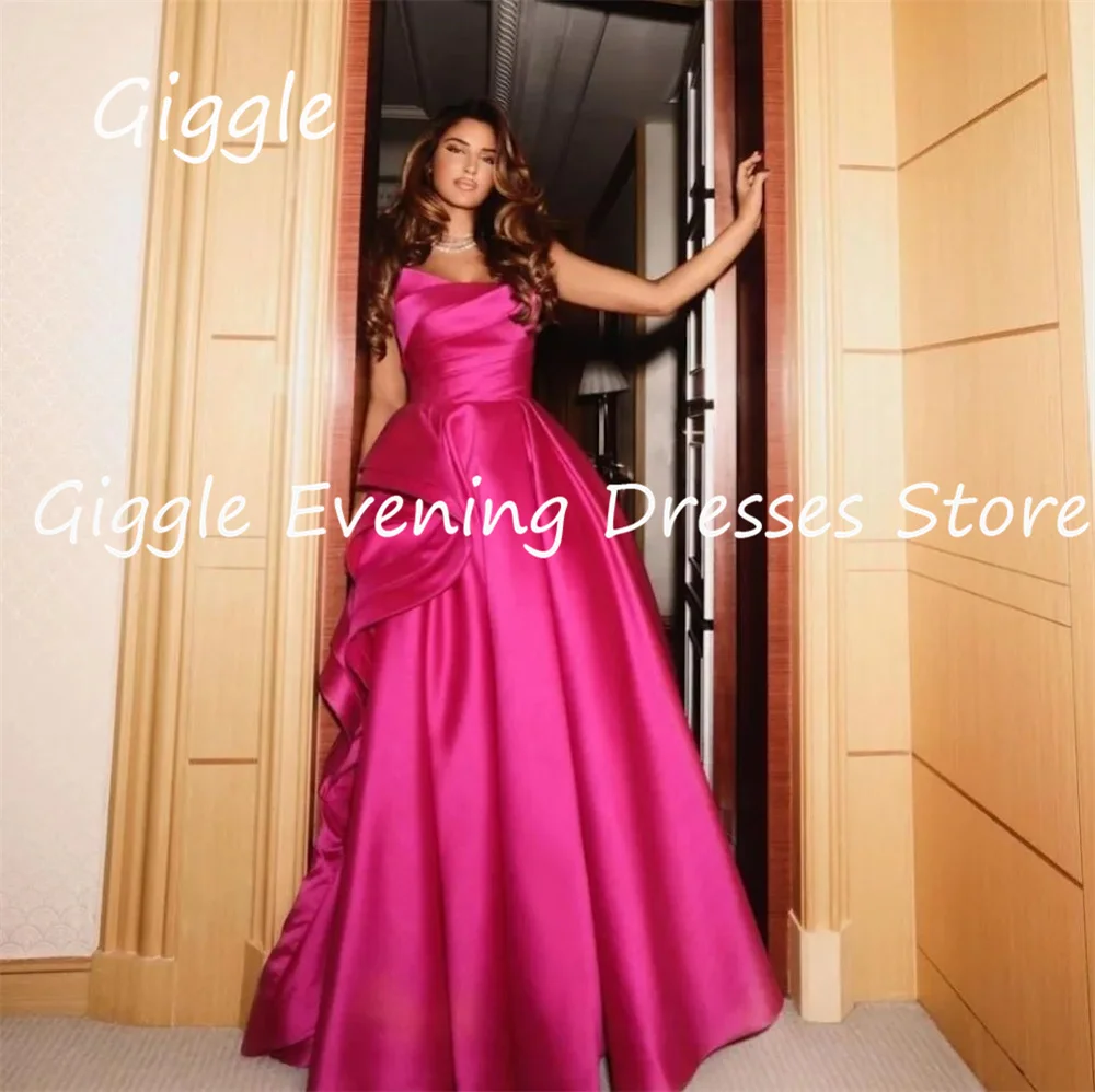 

Giggle Satin A-line Strapless Ruffle Formal Elegant Prom Gown Floor Length luxury Evening Pretty Party Dresses for Women 2023