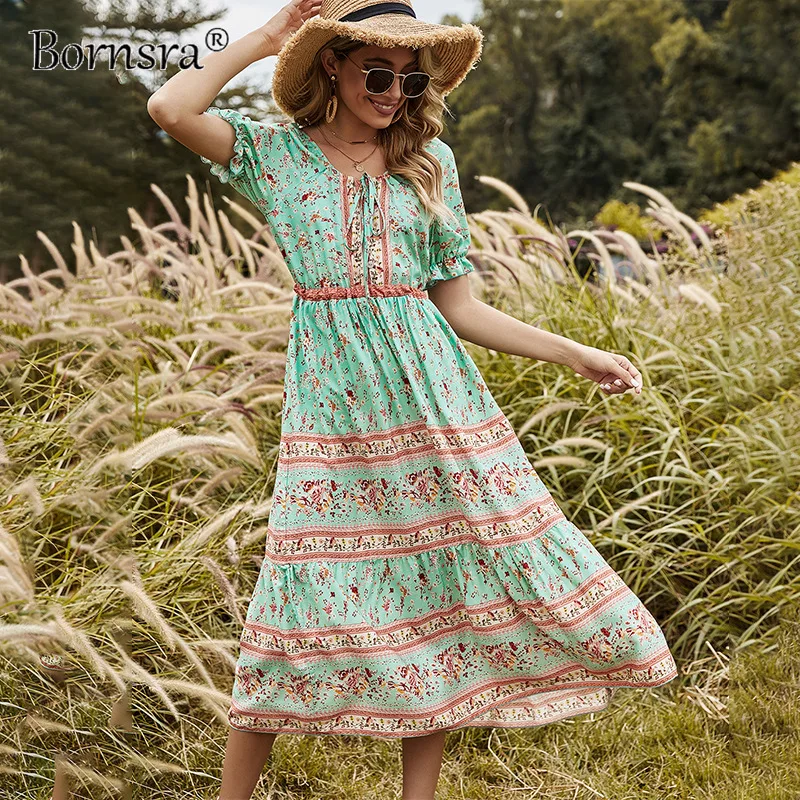 

Bornsra 2022 Spring Summer Women Dress Fashion Vacation Style Vest Dress Sexy Printing Sleeveless Casual Vintage Dress Women New