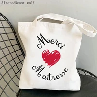 french womens tote bag heart print bag harajuku shopping canvas shopper bag thank you mistress shoulder lady bag teacher gift