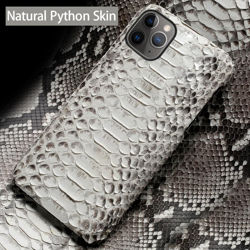 

Genuine Leather Phone Case For iPhone 13 12 Mini 11 Pro For Apple X XS Max XR 6 7 8 Plus SE 2020 Natural Python Snake Skin Cover