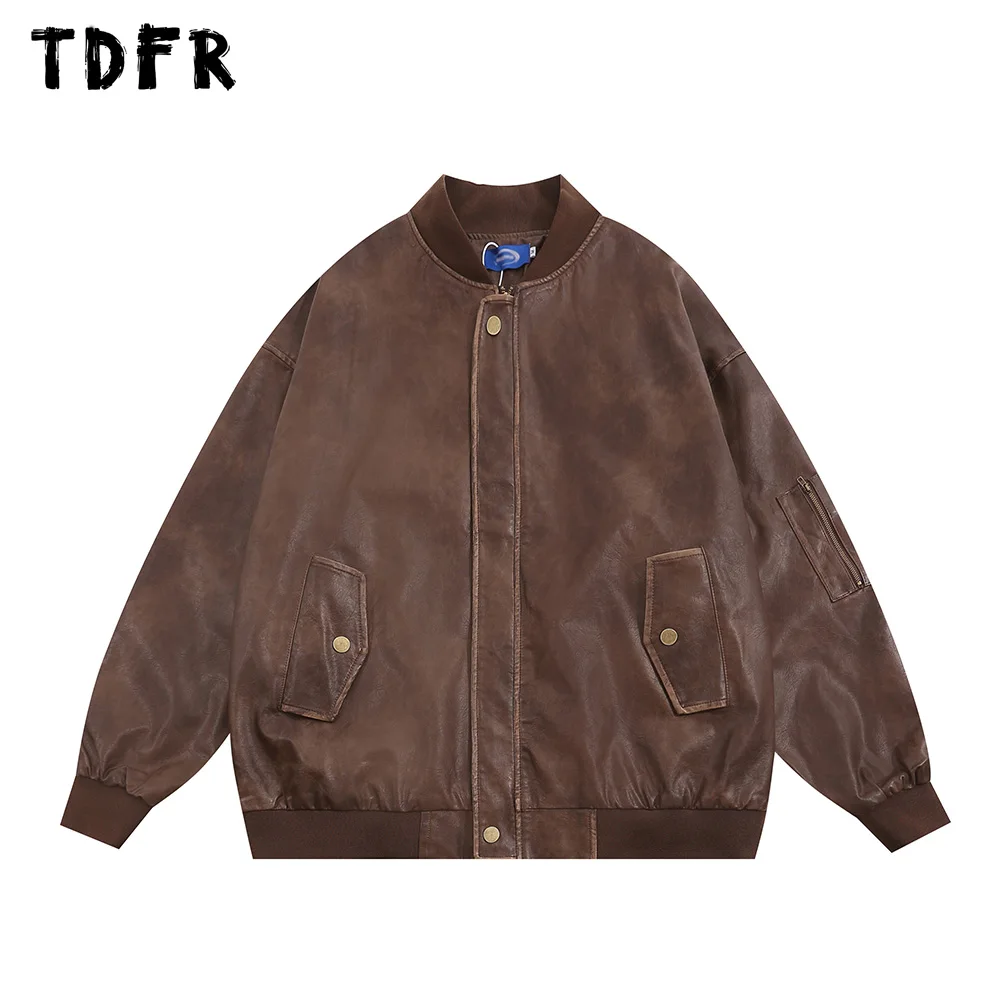 

Куртка мужская состаренная из искусственной кожи, повседневная мотоциклетная куртка с отложным воротником и длинным рукавом, в стиле ретро, Осень-зима