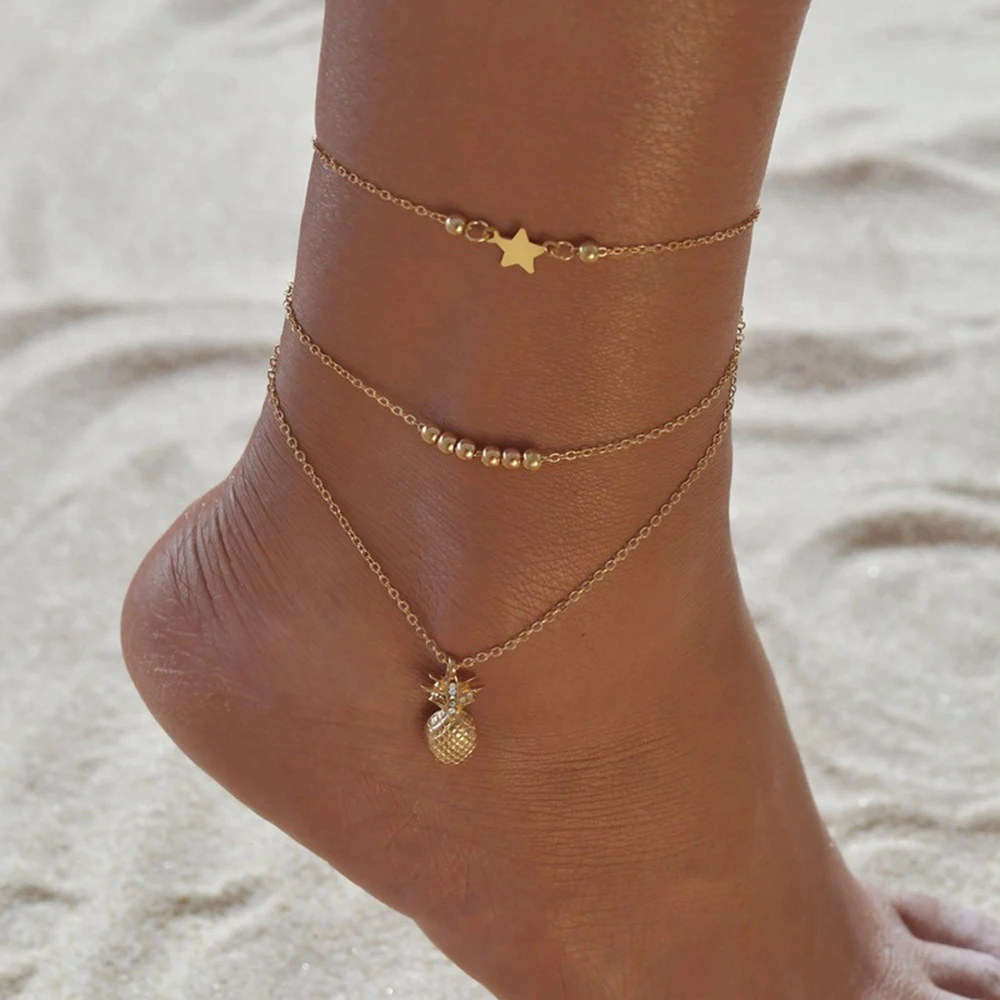 

SUMENG 2023 New Ankle Chain Pineapple Pendant Anklet Beaded Summer Beach Foot Jewelry Fashion Style Anklets For Women Gifts