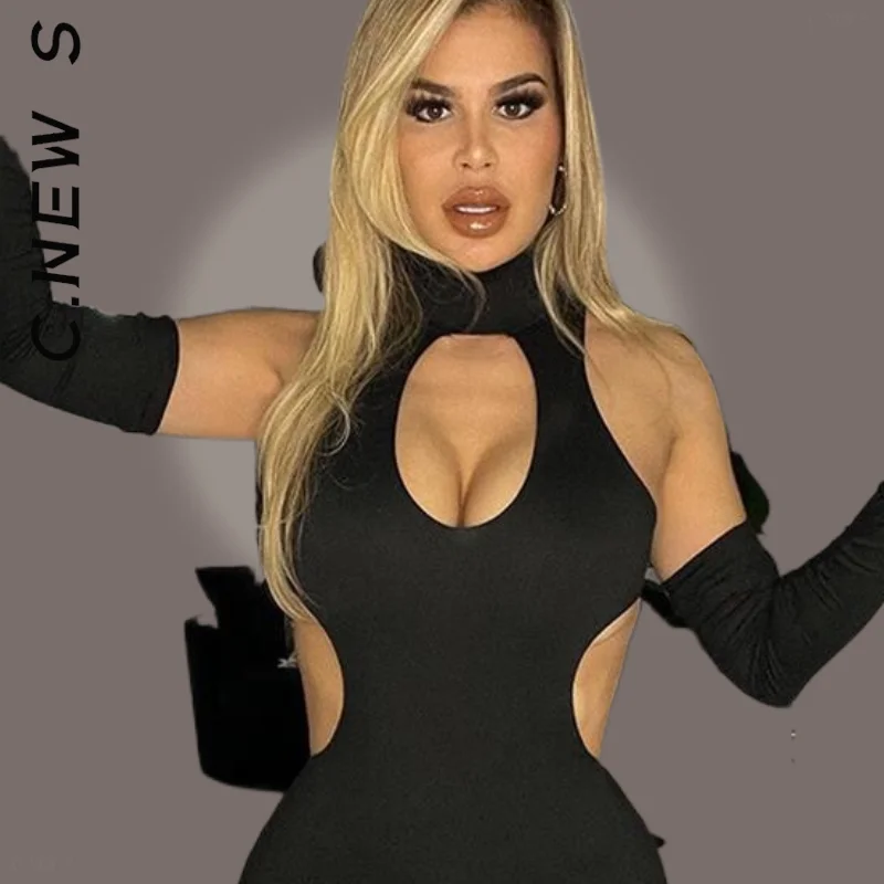 

C.New S 2022 Summer Sexy Off Shoulder Long Sleeve Bodycon Mini Dress For Women Cut Out Tight Dresses Party Club Outfits