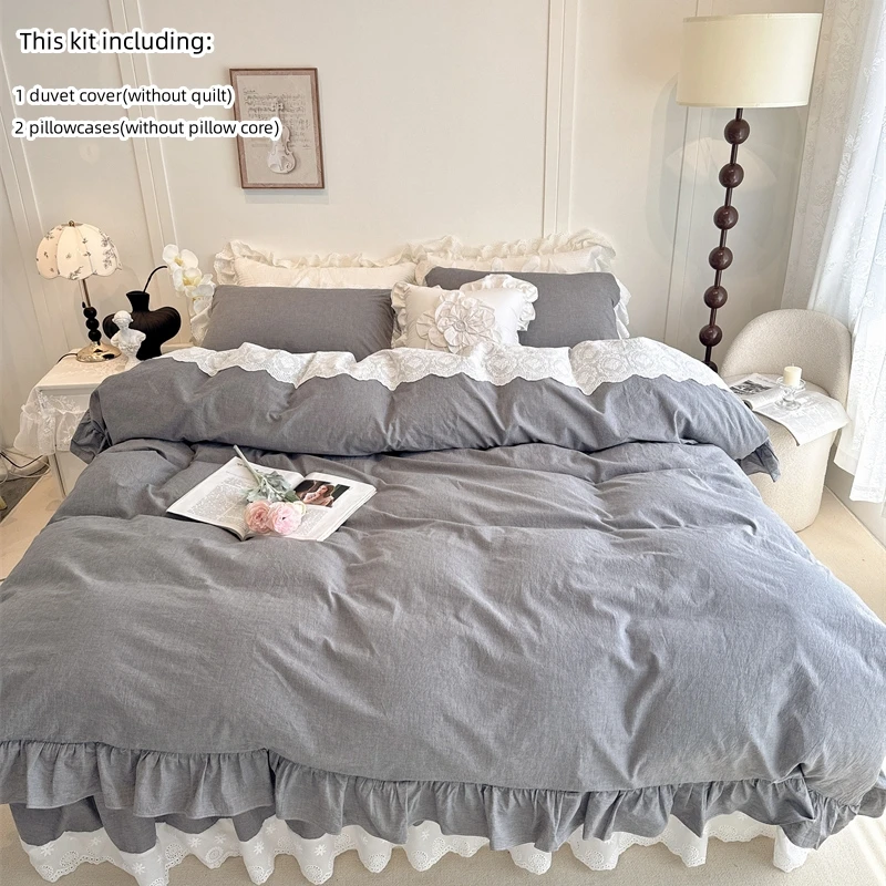 

Комплект Постельного Белья Во Французском Стиле С Кружевной Вышивкой - 3 Предмета (1 Пододеяльник + 2 Наволочки) Из Полиэстера