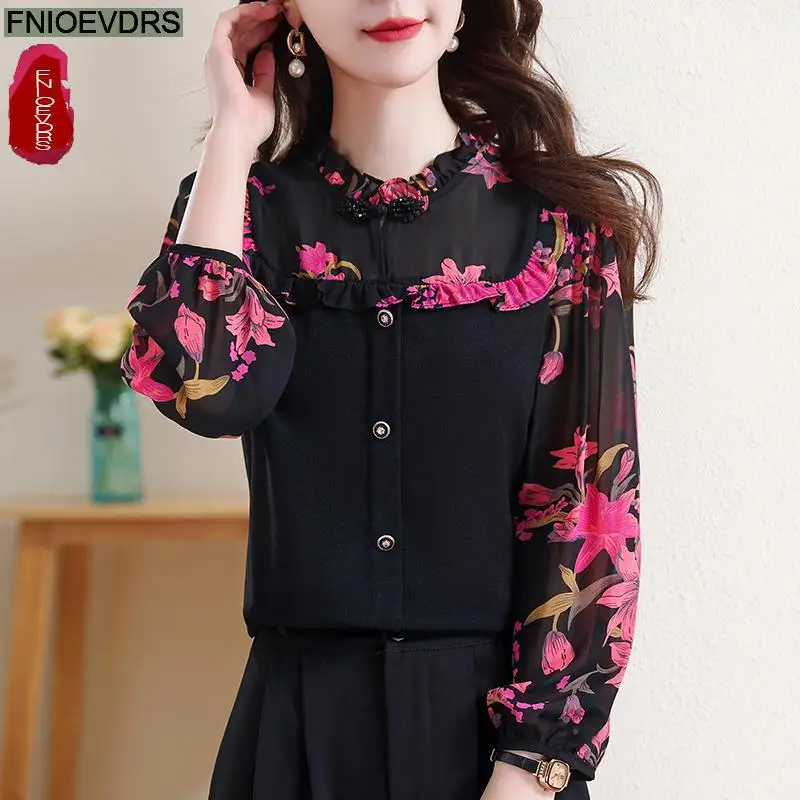 Ретро винтажные топы с оборками новый дизайн женские осенние 2024 модные офисные