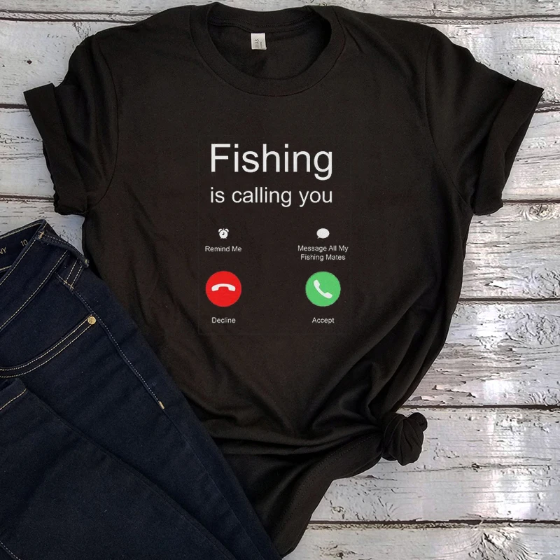 

Fishing Is Calling You Shirt Men Funny 2022 Fisherman Clothes Boating Oversized Tee Cartoon Summer Fishing Lover Tshirt