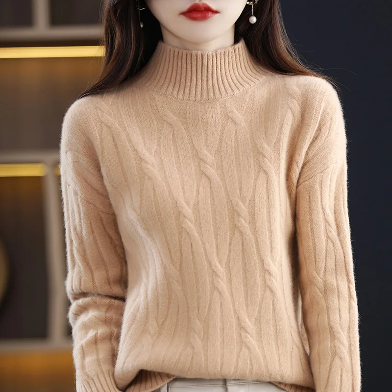 

Cashmere Sweater Women's 22 Autumn Winter New Half Turtleneck Pullover Loose Bottoming Shirt Knitted Wool Inside Keep Warm Top