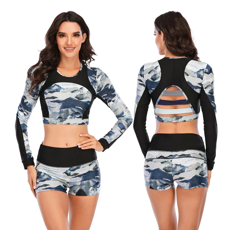

midriff-baring Two PIECE Rash Guard surf Swimwear. Women. 2022 LONG Sleeve swimsuit sailing clothes UV protection